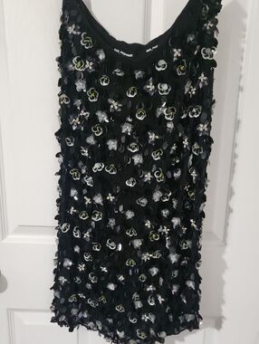 Black Floral Appliqué Midi Skirt